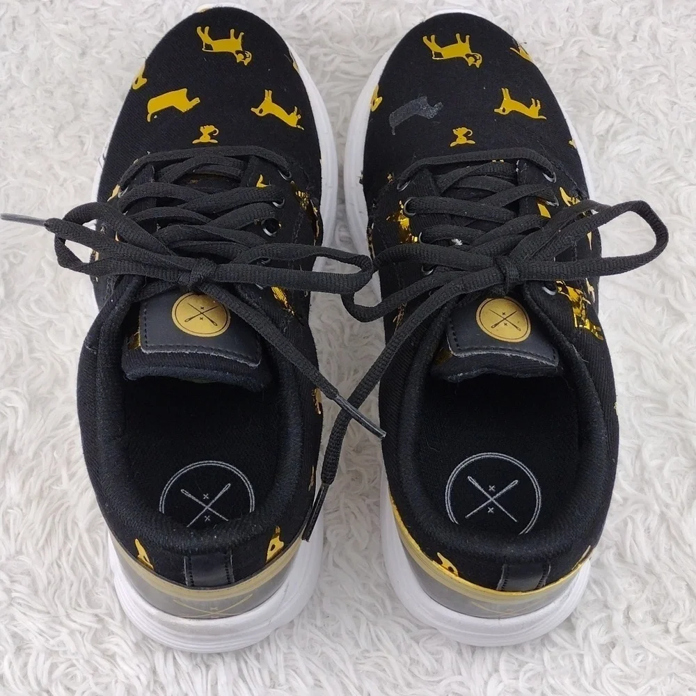 Inkkas FlexAires Black Gold Puppy  DesignCanvas Round Toe Lace Up Sneaker Shoe
